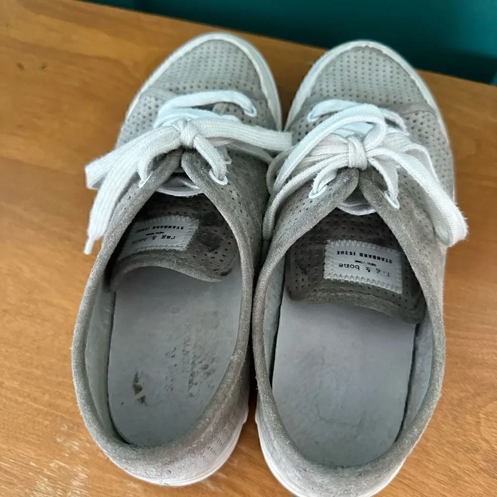 Rag & Bone Women’s Standard Issue Perforated Grey Suede Leather Low Top Sneaker